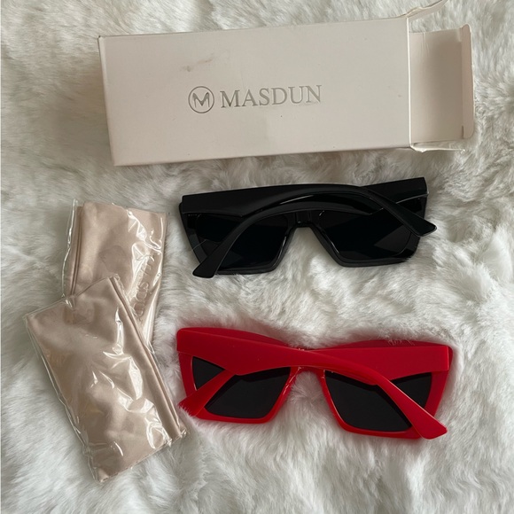 💚 MASDUN NIB Stylish Red and Black Cat-Eye Sunglasses. New in box. - Picture 4 of 7